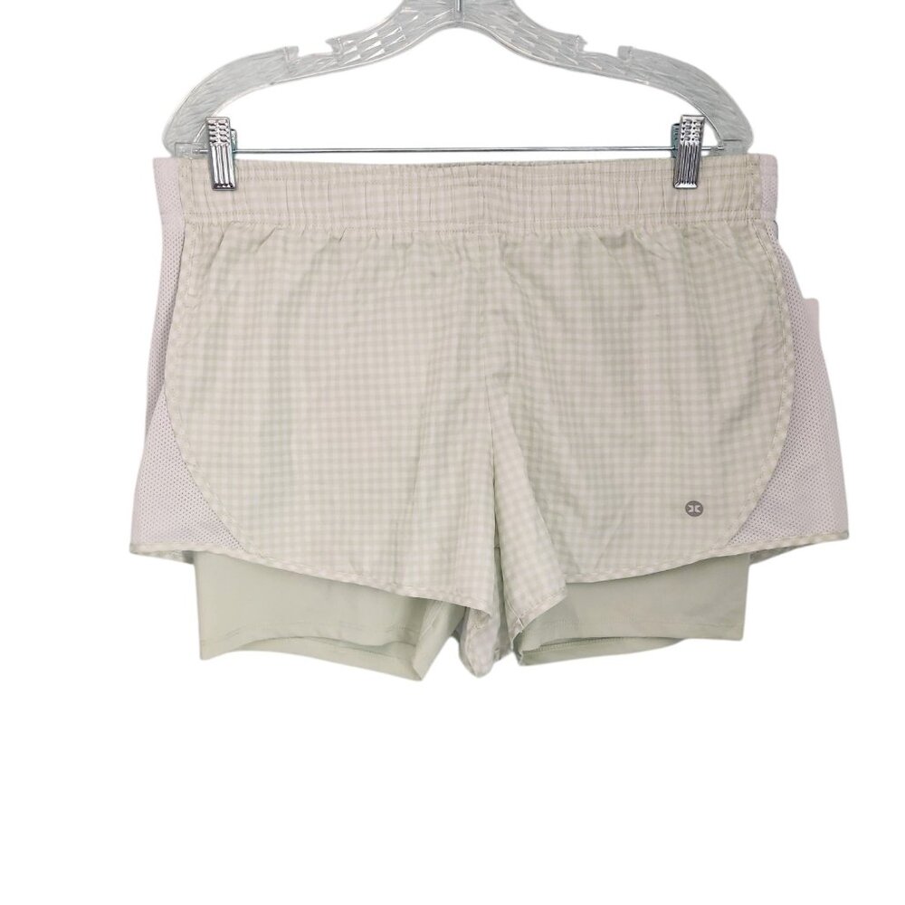 RBX Light Beige Checkered Athletic Shorts with Inner Liner